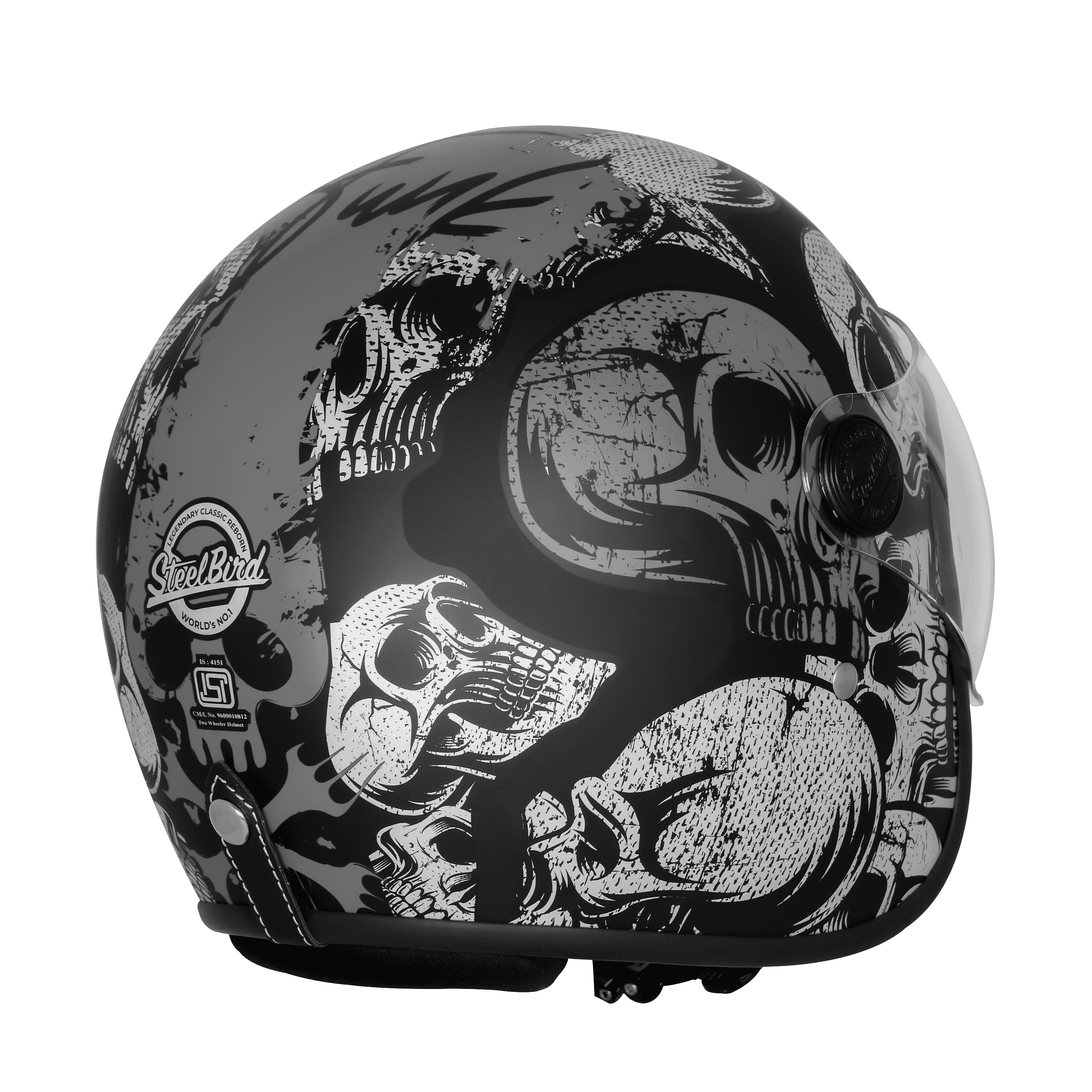 SBH-54 VINTAGE SKULL GLOSSY BLACK WITH GREY